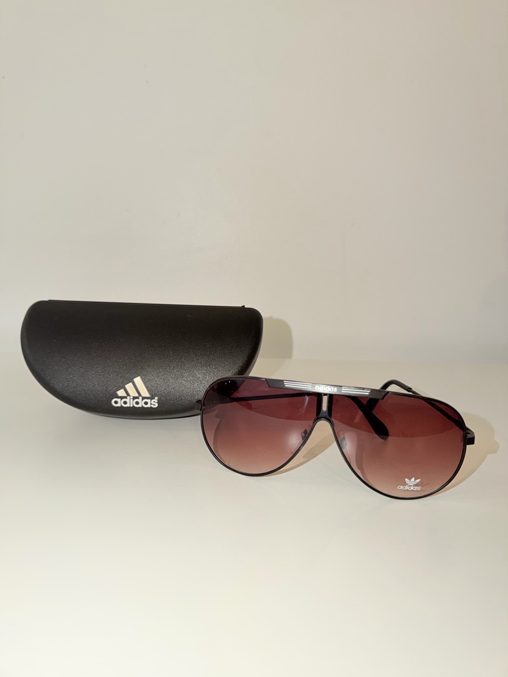 Vintage Adidas Aviator Black & White Sunglasses With Hard Case